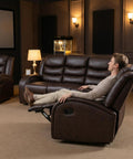 Comfy Leather Recliner Sofa Set 3 Piece Living Room Furniture Sectional With Manual Recliners Couch Family Room Home Theater Seating Brown Leather Loveseat Chair image of a man reclining in a brown leather chair