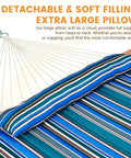 12 Ft Quilted Double Hammock With Spreader Bars And Detachable Pillow, 450 Lbs Weight Capacity featuring striped cushion close-up