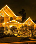 House decorated with 1000 LED Warm White Christmas String Lights With Remote, Epic 272 Feet Total Length, 8 Modes, Plug In Indoor Outdoor Decor