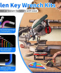 Color Coded Metric Allen Key Set 9 Piece Pro Grade Hex Keys Made From Hardened 6150 Chrome Vanadium Steel For Tough Durability And Corrosion Resistance Includes 1.5 2 2.5 3 4 5 6 8 10 Mm on workbench