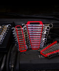 12-Piece SAE Ratcheting Wrench Set With 120-Tooth Gear, Ultra-Slim 3-Degree Swing Arc displayed in engine bay