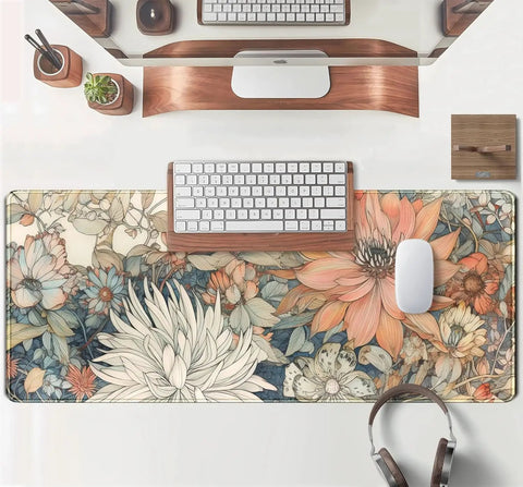 Ultra Large Floral Desk Mat For Gaming And Work 31.5 By 11.8 Inches With Stitched Edges An Extended Mouse Pad For Keyboard And Laptop