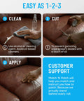 Steps to apply Brown Leather Repair Tape Kit 2.25 Inch By 15 Foot Realistic Faux Leather Patches for Couch Upholstery.