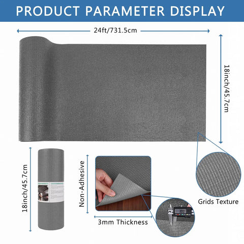 GottaHave TopShelf HeavyDuty Foam Toolbox Drawer Liner NonSlip Tool Organizer Pad Sound DamPenning Workshop Mat ShockAbsorbing Shelf Paper Gray 12 Feet dimensions and texture display.