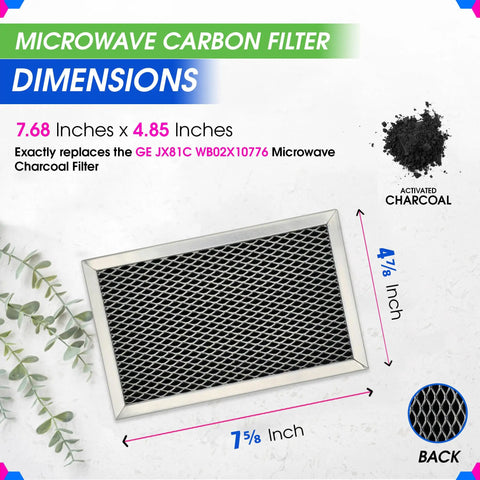 Charcoal Microwave Filter Replacement 7.68 x 4.85 Inches For Over The Range Hood Vent Odor Elimination And Freshens Kitchen Air 2-Pack Fits GE LG Kenmore Carbon Filter
