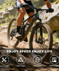 Mountain biker on rugged trail showcasing 10 Speed Rear Derailleur Direct Mount With SGS Long Cage For Mountain Bikes RD M6000 SGS.