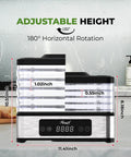 Compact 5 Tray Food Dehydrator With 48 Hour Timer And Adjustable Temp Control Legit 400W Electric Food Dryer side view showing adjustable height.