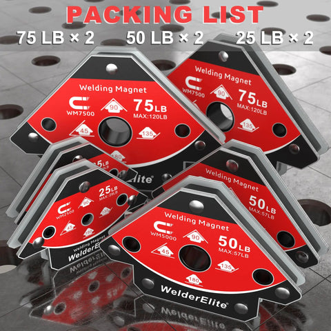 Six Magnet Welding Set With 2x25Lb 2x50Lb 2x75Lb Arrow Holder displayed on metal surface