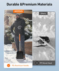 Man using Lightweight Plastic Snow Shovel With Extendable Handle For Driveways And Cars Rugged Yet Portable Easy Buckle Assembly