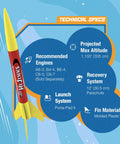 Rascal And Hijinks Prebuilt Rocket Launch Set For Beginners No Assembly Required Includes Launch Pad System Two Ready To Fly Model Rockets For Ages 10 Plus Great Starter Kit For Backyard Flights technical specs