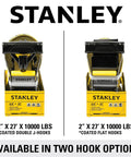 Heavy Duty Ratchet Strap 2 X 27 Feet Featuring A Tough As Nails 10000 Pound Rating Double J Hooks And Padded Grip shown in two hook options.