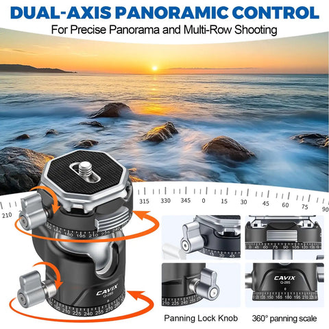 Arca QR Ball Head For Tripods And Sliders With One Quarter Inch And Three Eighths Inch Threads 360 Degree Pan feature demo