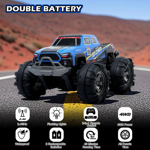 Waterproof Monster Truck Gesture RC Car With 4WD Amphibious All Terrain Drive Dual Mode Remote Control Toy For Kids on road