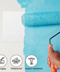 Solid Core 4x4 Inch Removable Hinged Access Panel, 2 Pack ABS Plastic Drywall Hole Cover, Crisp White Plumbing And Electrical Cable Port, No Sweat Setup with blue paint roller.