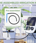Solar Powered Drip Irrigation System With Automatic Timer For Pots And Indoor Plants, showing pre-assembled tube and emitter stake.
