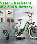 Two Seater Fat Tire Electric Bike With 1300W Peak Motor, 48V 20Ah Large Removable Battery 960Wh, Up To 80 Miles Range, 30 Plus MPH, 20 Inch By 4.0 Inch Fat Tires For Adults, Pink, water-resistant battery shown charging