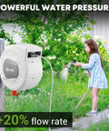 Heavy Duty Retractable Garden Hose Reel With 100 Ft Of Half Inch Hose, Wall Mount No Tangle Auto Lock at Any Length in use