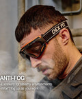 Person wearing Wide Vision Lab Safety Goggles For Chemical Splash Protection, Anti Fog And Scratch Resistant Lens, Soft Sealed Gasket.