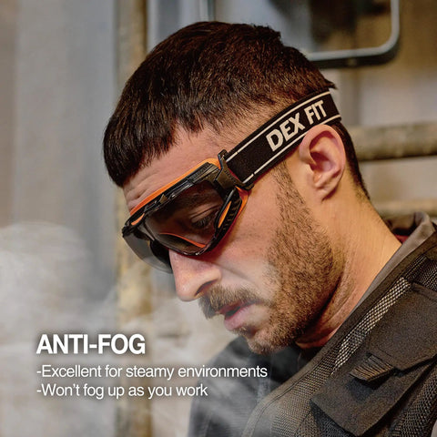 Person wearing Wide Vision Lab Safety Goggles For Chemical Splash Protection, Anti Fog And Scratch Resistant Lens, Soft Sealed Gasket.