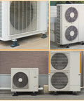 Outdoor air conditioner condensers mounted on four pack anti vibration rubber pads for ductless mini split units, pro grade.