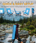 Heavy Duty Folding Beach Chair Set, 2 Pack For Outdoors, shown with carry bag in outdoor setting, sturdy steel frame, blue.