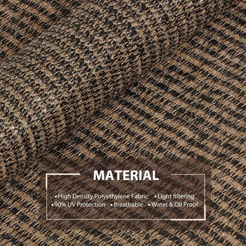 Close-up of high density polyethylene fabric for Outdoor Cordless Roller Sun Shade 6 Foot Wide By 8 Foot High Mocha
