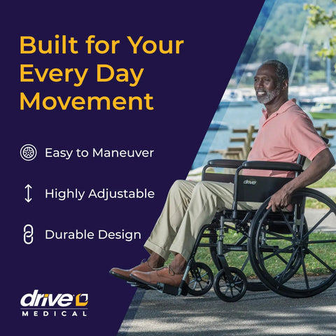 Cruiser Iii Lightweight Folding Wheelchair With Mag Wheels And 20 Inch Plush Seat in outdoor setting, man maneuvering wheelchair.