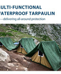 Heavy Duty Waterproof Tarp 10x12 Green For Camping And Outdoors covering tents in mountainous terrain