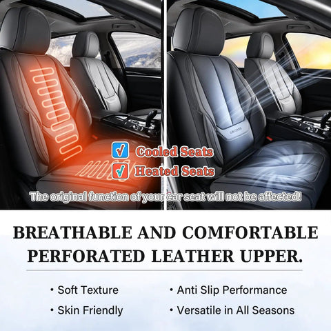 Heated and cooled seats with Premium Full Seat Cover Set For Cars All Five Seats Waterproof Nappa Leather Front And Rear Car Seat Protector