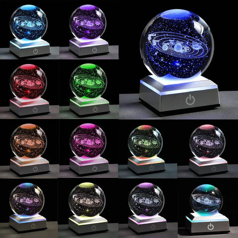 Stellar 80mm Solar System Crystal Ball Glass Sphere with 3D Laser Engraved Planets, K9 Crystal, Dope Space Desk Light