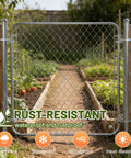 Front view of Built Tough Adjustable Chain Link Fence Gate With Posts 48 Inch High 24 To 72 Inch Wide Galvanized Outdoor Fence Kit.