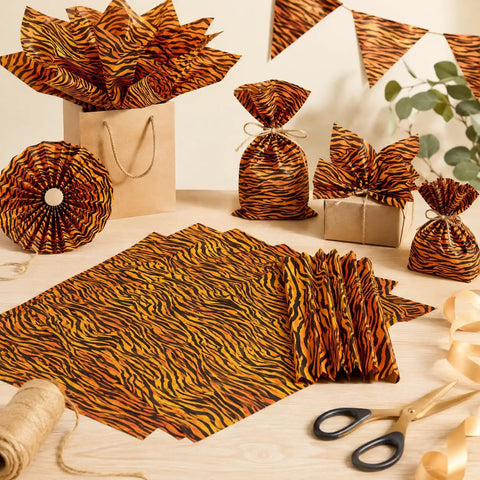 Totally Boss Tiger Print Tissue Paper Set with 50 Sheets, 19.7x13.8 inch size, used for gift wrapping and crafts.