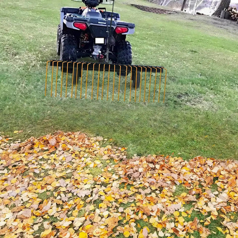 ATV towing 60 Inch Tow Behind Lawn Dethatcher with 24 Spring Steel Tines for pine needle and straw raking