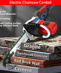 Powerful 5800W 6500W Electric Concrete Saw With Water Fed Dust Suppression And Two Diamond Chains Plus Guide Bar for precise cutting through reinforced concrete and granite.