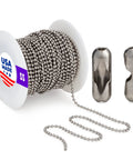 WAXAW Stainless Steel Number Six Beaded Ball Chain 100 Foot Spool And Number Six Connectors 100 Pack USA Made Bundle for crafts
