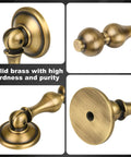 Close-up of Antique Brass Cabinet Drop Pulls 6 Pack Solid Brass Dresser Drawer Knobs With Backplates For Cabinets Wardrobes