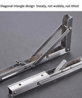 Heavy Duty Folding Shelf Brackets Built Legit Durable With Seamless Stainless Steel Wall Mount Table Support Hardware For Space Savvy DIY Setups And Collapsible Floating Shelves, showing diagonal triangle design.