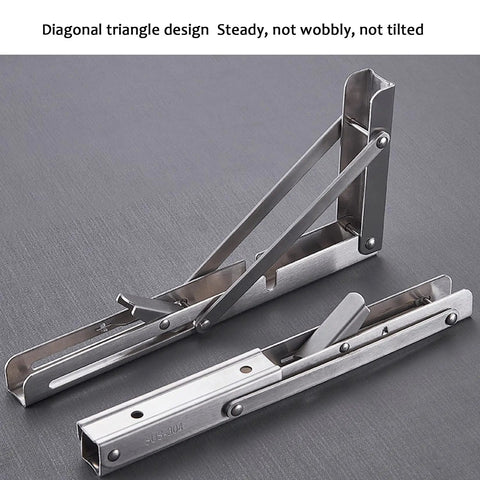Heavy Duty Folding Shelf Brackets Built Legit Durable With Seamless Stainless Steel Wall Mount Table Support Hardware For Space Savvy DIY Setups And Collapsible Floating Shelves, showing diagonal triangle design.
