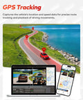Three Channel 4K Front 4K Rear 1080P Cabin Dash Cam With Free 128GB Card GPS tracking feature showcase on laptop and phone.
