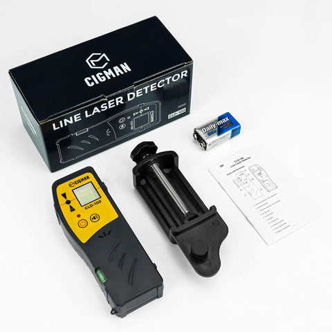 Line Laser Level Detector With Pulse Receiver for Accurate Alignment box, unit, rod clamp, battery, manual shown