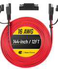SAE To SAE Extension Cable 12 Foot 16 AWG with 2 Pin Quick Connect, coiled red cable for solar panels and battery maintainers.