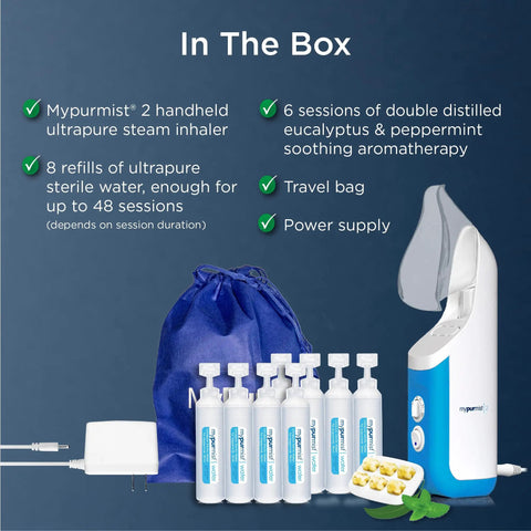 Premium Value Pack Handheld Ultrapure Instant Steam Inhaler for Sinus Relief contents