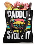 Paddler Tote Bag For Dragon Boat Racing And Dragonboating Fans Built For Busy Crews And Festival Fun It Holds Gear Paddles And Personal Essentials With Easy Access Comfort And Everyday Durability displaying 'Paddle Like You Stole It' design filled with groceries.
