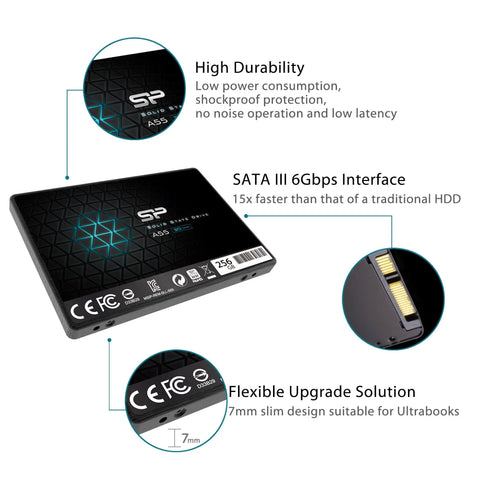 256GB 2.5 Inch SATA III SSD With 3D NAND A55 SLC Cache For Rocket Fast Boots Snappy Multitasking Ultrabook Ready Performance Upgrade Perfect For Gaming Rigs Creative Pros And Daily Drivers Seeking Longer Lifespan, black 7mm slim drive