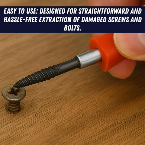 5 Piece Damaged Nut And Bolt Extractor Set With Hardened High Carbon Steel in use on stripped screw, showcasing anti-corrosion finish