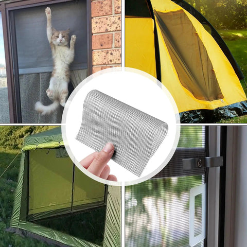 16 Pack Window Screen Patch Kit With 5x7 And 4.5x4.5 Inch Patches Fiberglass Self Adhesive Waterproof Mesh Tape shown on screens and tents