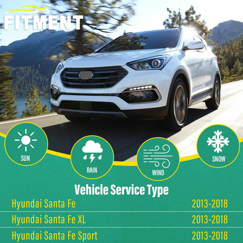 Hyundai Santa Fe SUV driving on road, suitable for 2013-2018 models; image used for Hyundai Santa Fe Wiper Blades Set Includes 26 Inch Front 14 Inch Front And 13 Inch Rear All Weather Replacement Pack Of 3 For 2013 2014 2015 2016 2017 2018 Santa Fe Sport XL OEM Quality