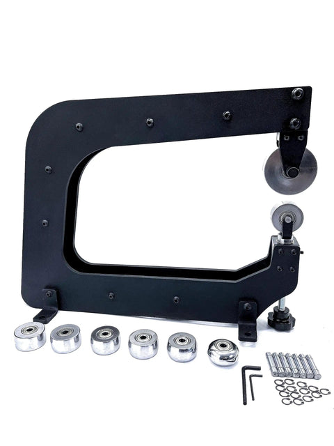 Real Deal Mini English Wheel Featuring 15 Inch Throat Depth And Seven Piece Anvil Wheel Set Designed To Crush 18 Gauge Steel And Hammer Out Flawless Aluminum Repair Panels