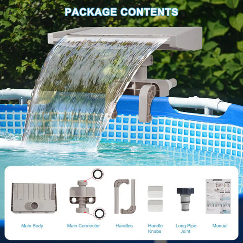 Pool Fountain Waterfall Attachment For Above Ground Pools With Frame Clamp Adjustable Width Beige Color