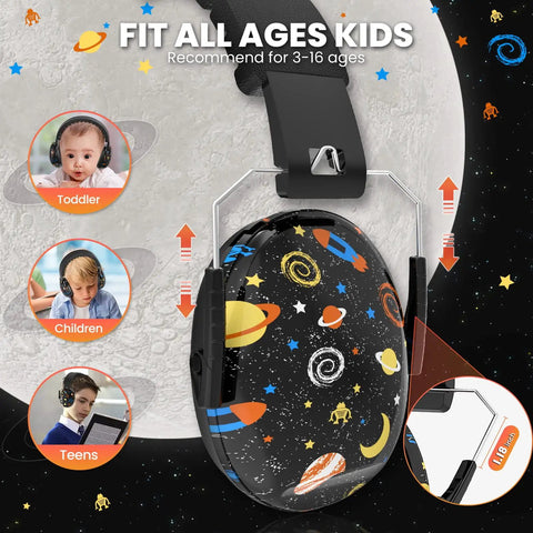 Kids Ear Protection Earmuffs With 27dB Noise Canceling For Sports Events Concerts Fireworks Air Shows And Autism Support, colorful design for ages 3-16.